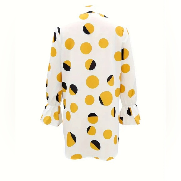 Vibrant Polka-Dot Print Long Bell Sleeve Blouse - Casual, Relaxed Fit - Picture 3 of 5